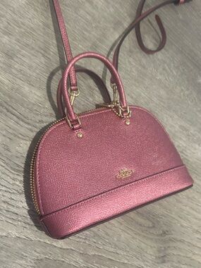 Coach Leather Mini Dome Crossbody Bag in Metallic Rose